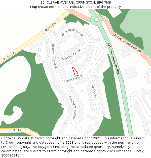 30, CLEAVE AVENUE, ORPINGTON, BR6 7HB: Location map and indicative extent of plot