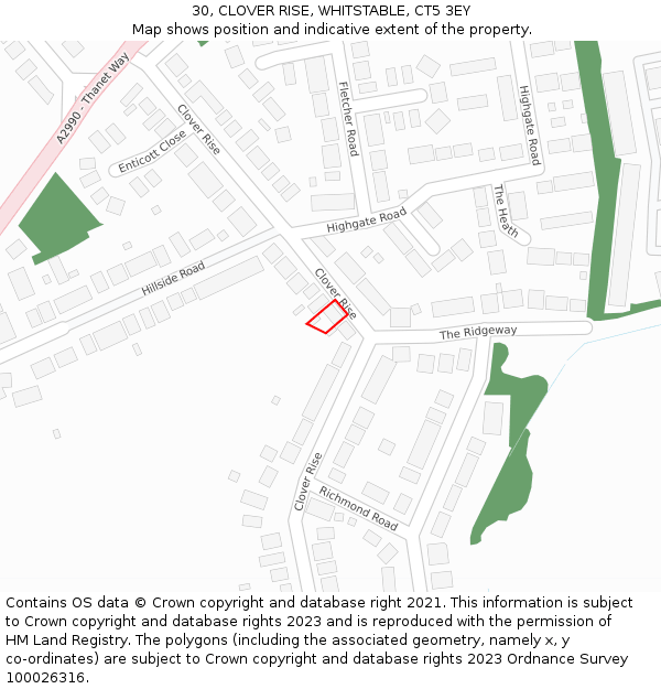 30, CLOVER RISE, WHITSTABLE, CT5 3EY: Location map and indicative extent of plot