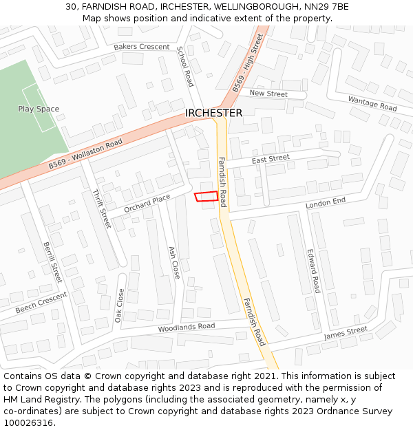 30, FARNDISH ROAD, IRCHESTER, WELLINGBOROUGH, NN29 7BE: Location map and indicative extent of plot