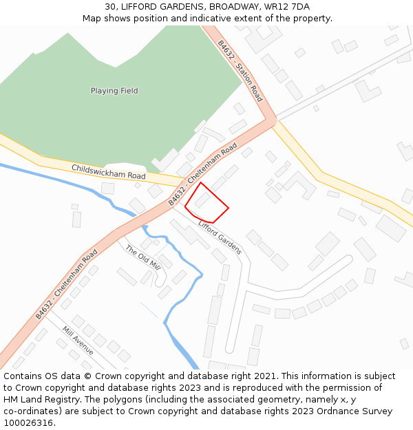 30, LIFFORD GARDENS, BROADWAY, WR12 7DA: Location map and indicative extent of plot