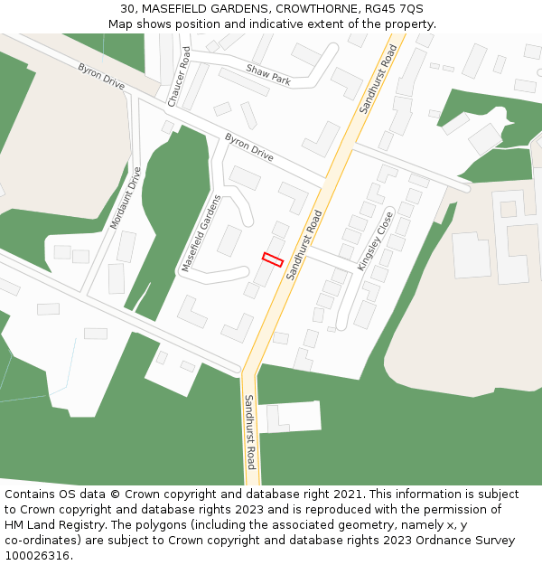 30, MASEFIELD GARDENS, CROWTHORNE, RG45 7QS: Location map and indicative extent of plot