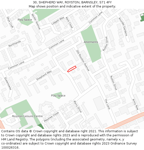 30, SHEPHERD WAY, ROYSTON, BARNSLEY, S71 4FY: Location map and indicative extent of plot