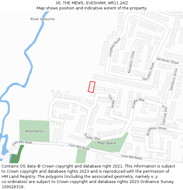 30, THE MEWS, EVESHAM, WR11 2AZ: Location map and indicative extent of plot