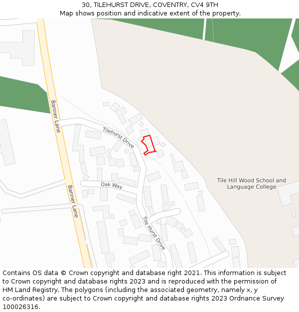 30, TILEHURST DRIVE, COVENTRY, CV4 9TH: Location map and indicative extent of plot