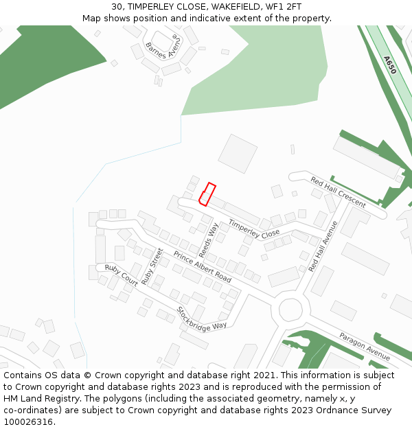 30, TIMPERLEY CLOSE, WAKEFIELD, WF1 2FT: Location map and indicative extent of plot