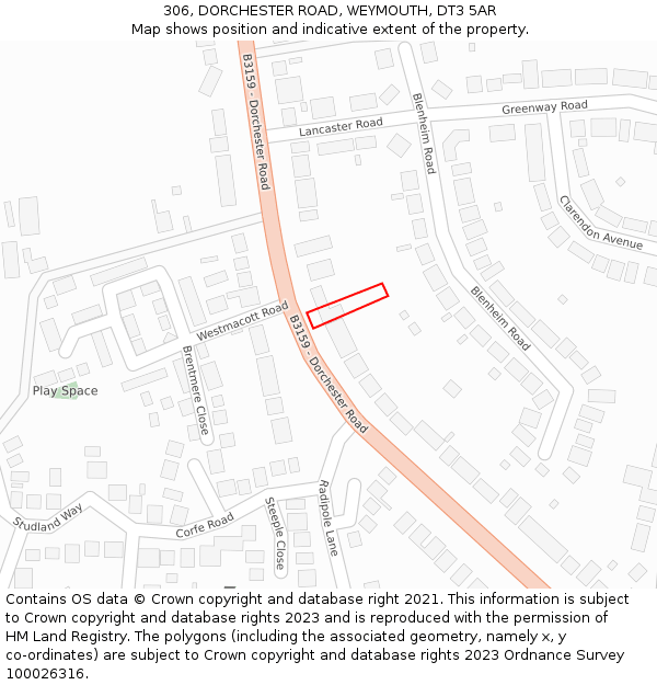 306, DORCHESTER ROAD, WEYMOUTH, DT3 5AR: Location map and indicative extent of plot