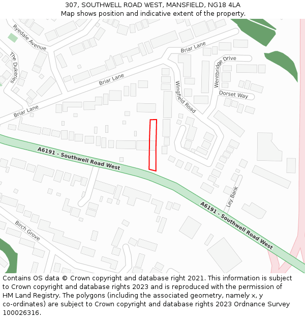 307, SOUTHWELL ROAD WEST, MANSFIELD, NG18 4LA: Location map and indicative extent of plot