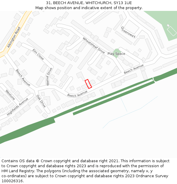 31, BEECH AVENUE, WHITCHURCH, SY13 1UE: Location map and indicative extent of plot