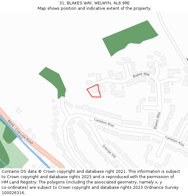 31, BLAKES WAY, WELWYN, AL6 9RE: Location map and indicative extent of plot