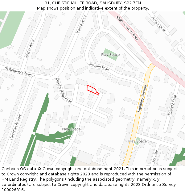 31, CHRISTIE MILLER ROAD, SALISBURY, SP2 7EN: Location map and indicative extent of plot