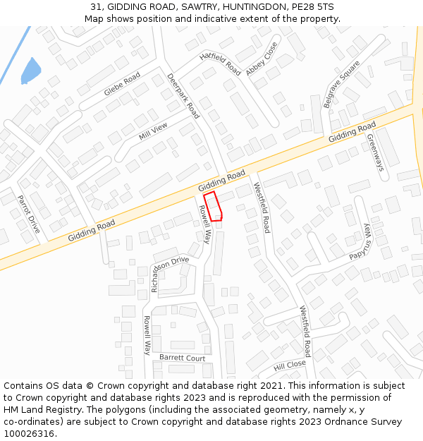 31, GIDDING ROAD, SAWTRY, HUNTINGDON, PE28 5TS: Location map and indicative extent of plot