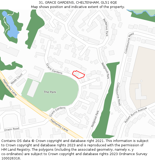 31, GRACE GARDENS, CHELTENHAM, GL51 6QE: Location map and indicative extent of plot