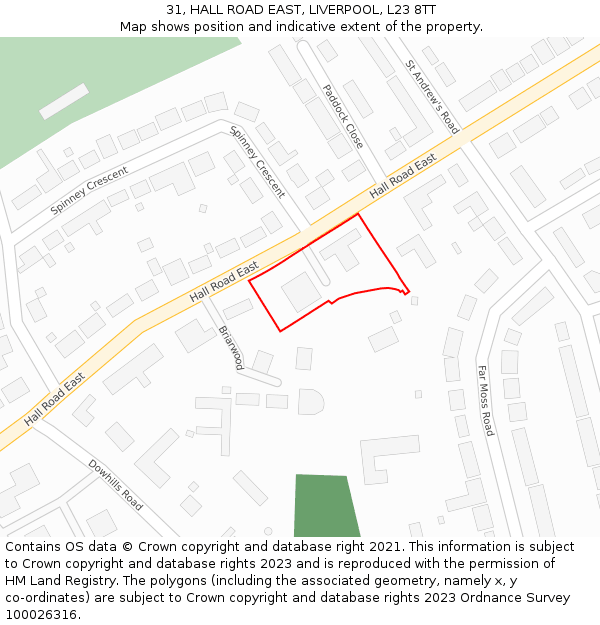 31, HALL ROAD EAST, LIVERPOOL, L23 8TT: Location map and indicative extent of plot