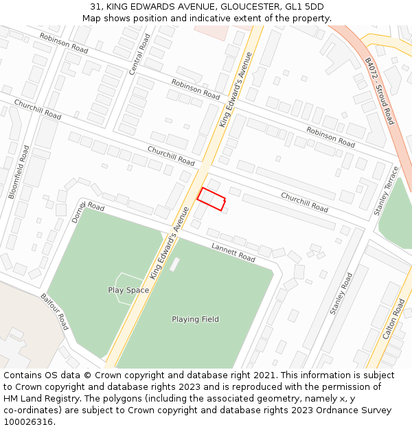 31, KING EDWARDS AVENUE, GLOUCESTER, GL1 5DD: Location map and indicative extent of plot