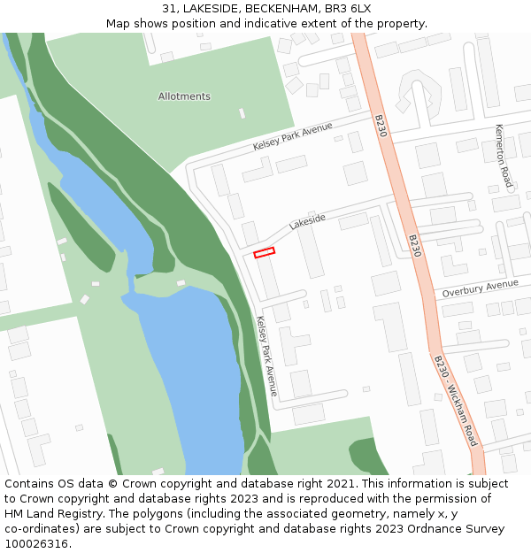 31, LAKESIDE, BECKENHAM, BR3 6LX: Location map and indicative extent of plot