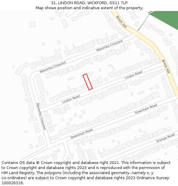 31, LINDON ROAD, WICKFORD, SS11 7LP: Location map and indicative extent of plot