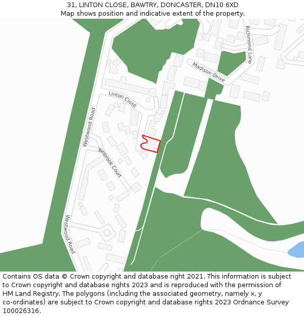 31, LINTON CLOSE, BAWTRY, DONCASTER, DN10 6XD: Location map and indicative extent of plot