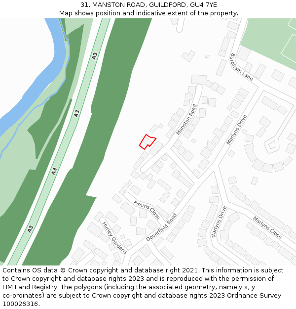 31, MANSTON ROAD, GUILDFORD, GU4 7YE: Location map and indicative extent of plot