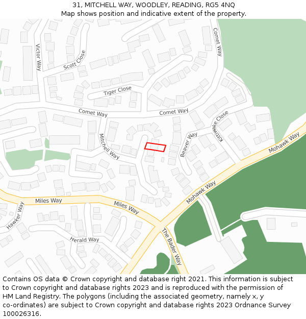 31, MITCHELL WAY, WOODLEY, READING, RG5 4NQ: Location map and indicative extent of plot