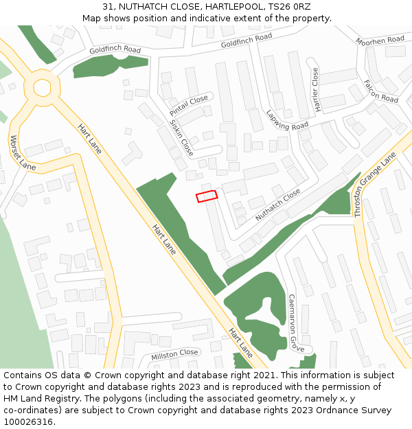 31, NUTHATCH CLOSE, HARTLEPOOL, TS26 0RZ: Location map and indicative extent of plot