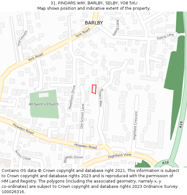 31, PINDARS WAY, BARLBY, SELBY, YO8 5XU: Location map and indicative extent of plot