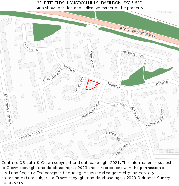 31, PITTFIELDS, LANGDON HILLS, BASILDON, SS16 6RD: Location map and indicative extent of plot