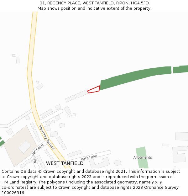 31, REGENCY PLACE, WEST TANFIELD, RIPON, HG4 5FD: Location map and indicative extent of plot