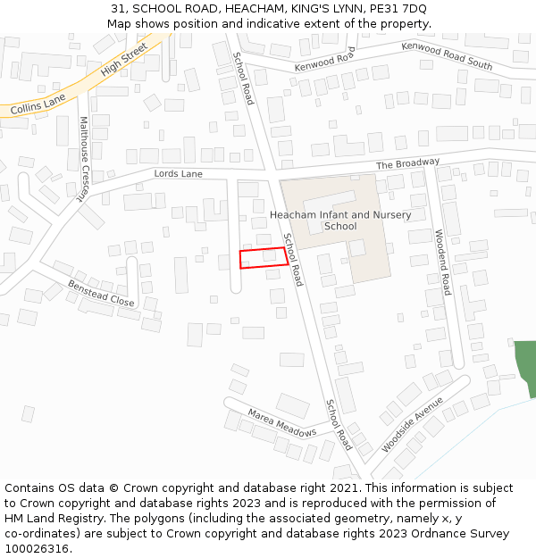 31, SCHOOL ROAD, HEACHAM, KING'S LYNN, PE31 7DQ: Location map and indicative extent of plot