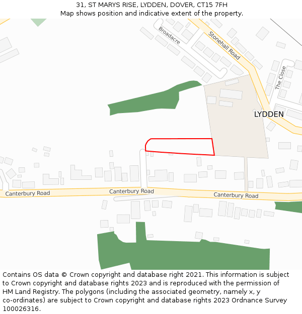 31, ST MARYS RISE, LYDDEN, DOVER, CT15 7FH: Location map and indicative extent of plot