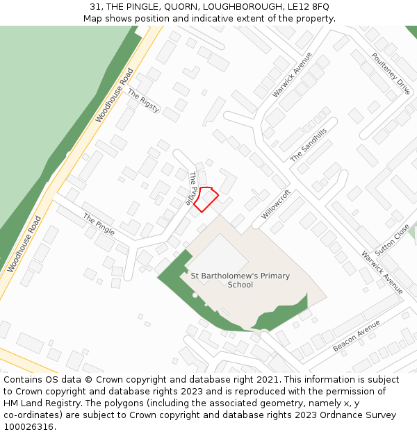 31, THE PINGLE, QUORN, LOUGHBOROUGH, LE12 8FQ: Location map and indicative extent of plot