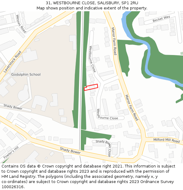 31, WESTBOURNE CLOSE, SALISBURY, SP1 2RU: Location map and indicative extent of plot