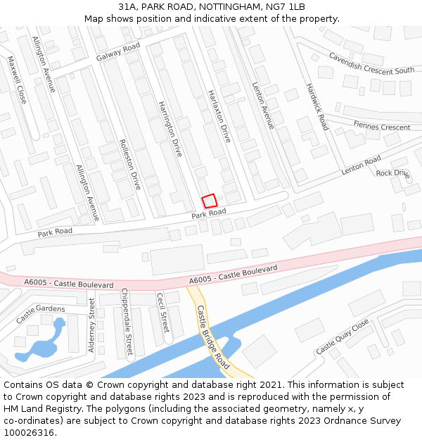 31A, PARK ROAD, NOTTINGHAM, NG7 1LB: Location map and indicative extent of plot