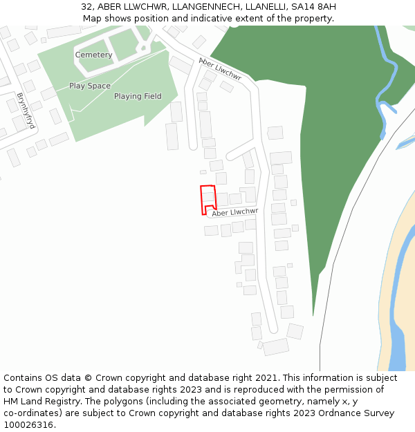 32, ABER LLWCHWR, LLANGENNECH, LLANELLI, SA14 8AH: Location map and indicative extent of plot