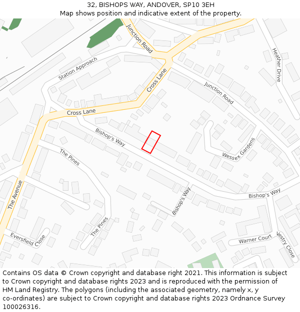 32, BISHOPS WAY, ANDOVER, SP10 3EH: Location map and indicative extent of plot