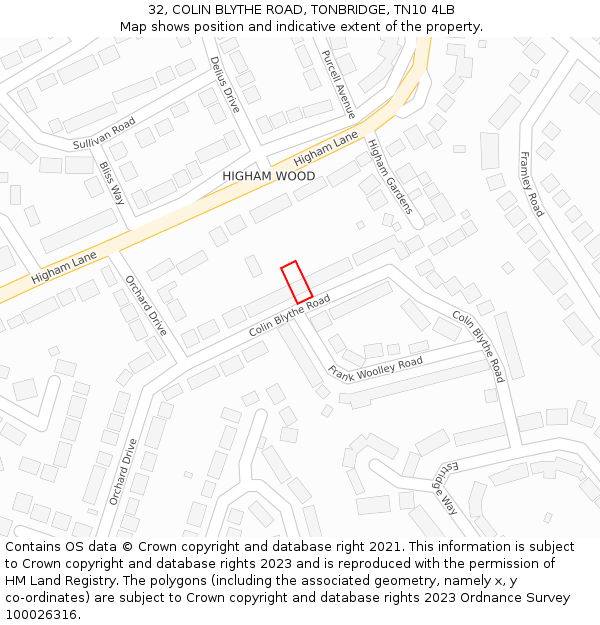 32, COLIN BLYTHE ROAD, TONBRIDGE, TN10 4LB: Location map and indicative extent of plot