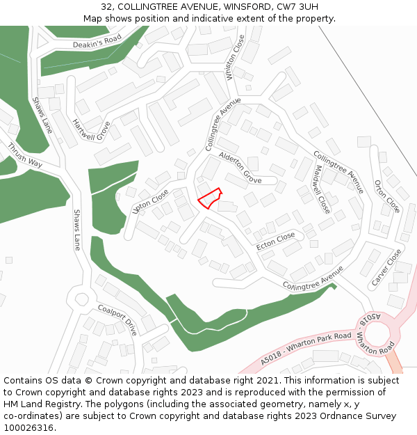 32, COLLINGTREE AVENUE, WINSFORD, CW7 3UH: Location map and indicative extent of plot