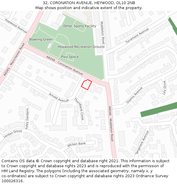 32, CORONATION AVENUE, HEYWOOD, OL10 2NB: Location map and indicative extent of plot