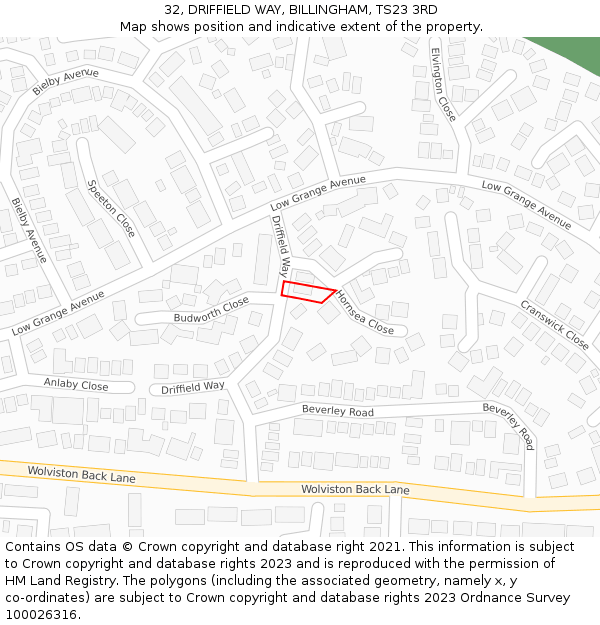 32, DRIFFIELD WAY, BILLINGHAM, TS23 3RD: Location map and indicative extent of plot