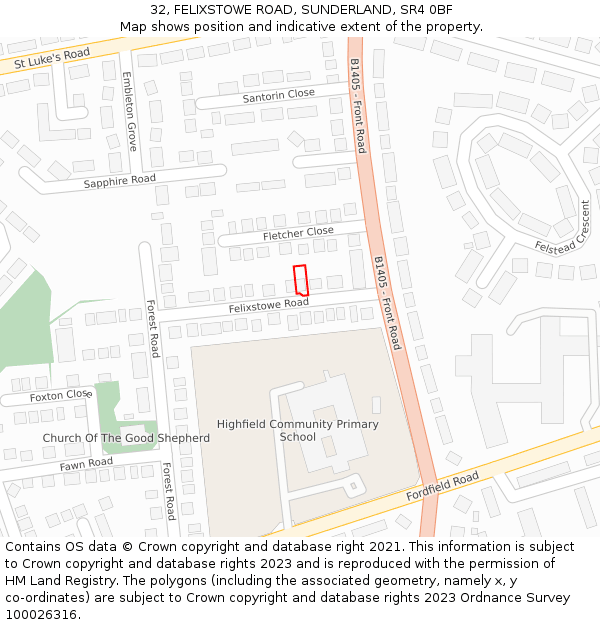 32, FELIXSTOWE ROAD, SUNDERLAND, SR4 0BF: Location map and indicative extent of plot