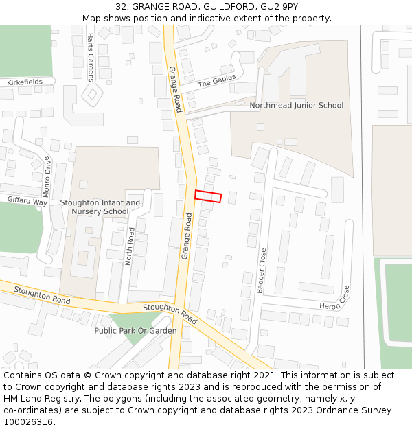 32, GRANGE ROAD, GUILDFORD, GU2 9PY: Location map and indicative extent of plot