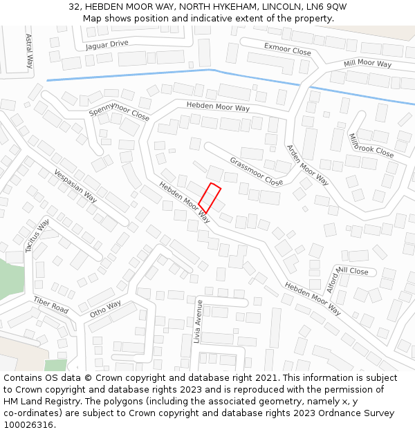 32, HEBDEN MOOR WAY, NORTH HYKEHAM, LINCOLN, LN6 9QW: Location map and indicative extent of plot