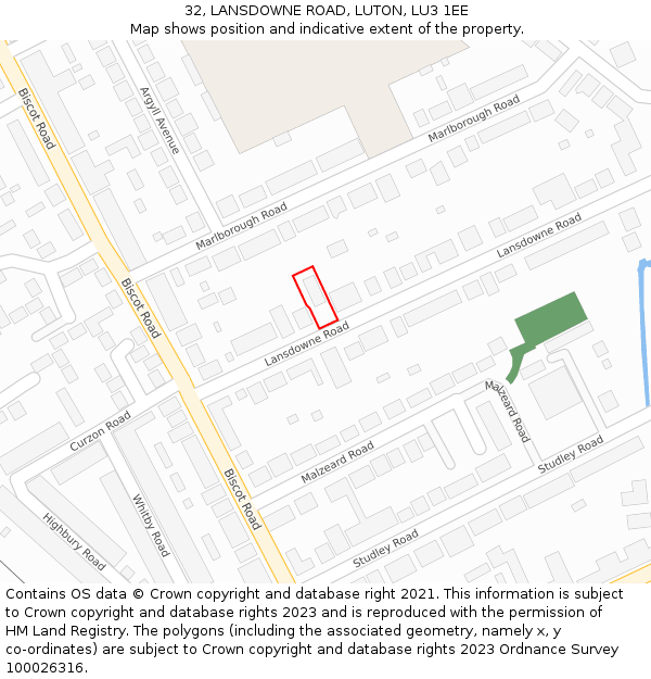 32, LANSDOWNE ROAD, LUTON, LU3 1EE: Location map and indicative extent of plot