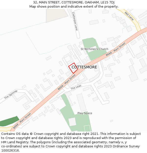 32, MAIN STREET, COTTESMORE, OAKHAM, LE15 7DJ: Location map and indicative extent of plot