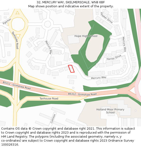 32, MERCURY WAY, SKELMERSDALE, WN8 6BF: Location map and indicative extent of plot