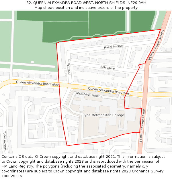 32, QUEEN ALEXANDRA ROAD WEST, NORTH SHIELDS, NE29 9AH: Location map and indicative extent of plot