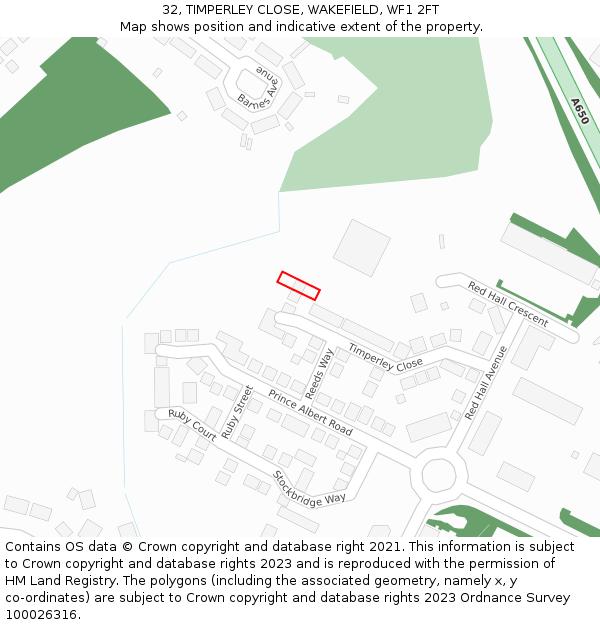 32, TIMPERLEY CLOSE, WAKEFIELD, WF1 2FT: Location map and indicative extent of plot