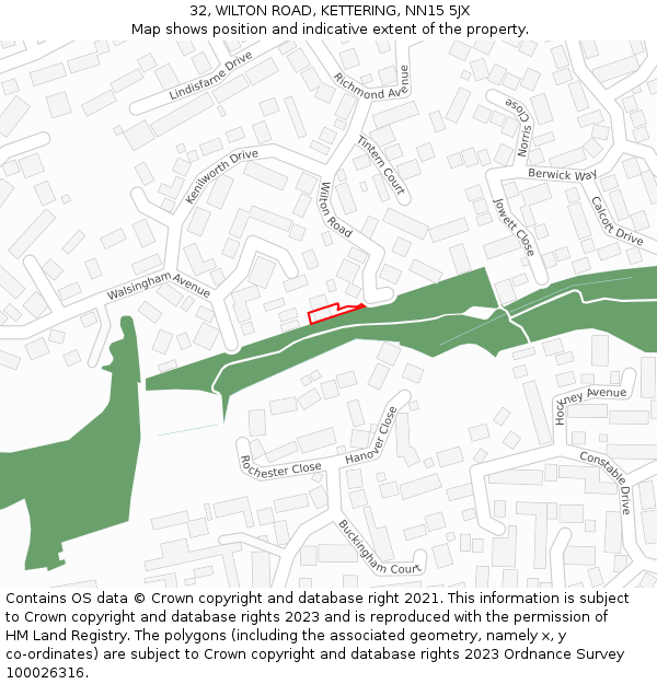 32, WILTON ROAD, KETTERING, NN15 5JX: Location map and indicative extent of plot