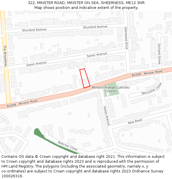 322, MINSTER ROAD, MINSTER ON SEA, SHEERNESS, ME12 3NR: Location map and indicative extent of plot