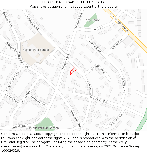 33, ARCHDALE ROAD, SHEFFIELD, S2 1PL: Location map and indicative extent of plot