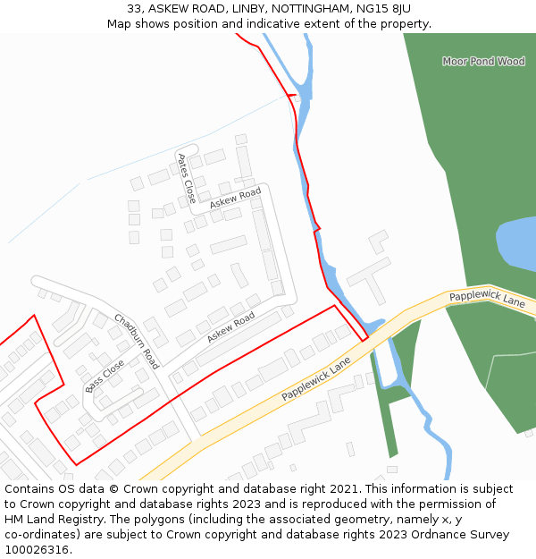 33, ASKEW ROAD, LINBY, NOTTINGHAM, NG15 8JU: Location map and indicative extent of plot